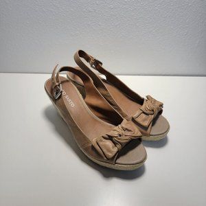 Franco Sarto Heels Womens 8 M Peep Toe Wedge Espadrille Tan Leather Slingback